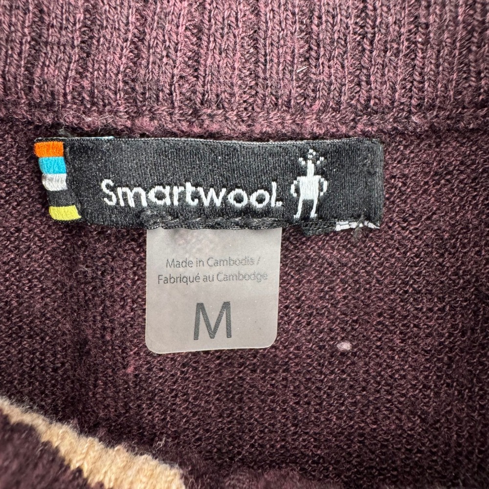 Smartwool Quarter Zip Sweater Mens M Burgundy Plum Merino Wool - Picture 9 of 12